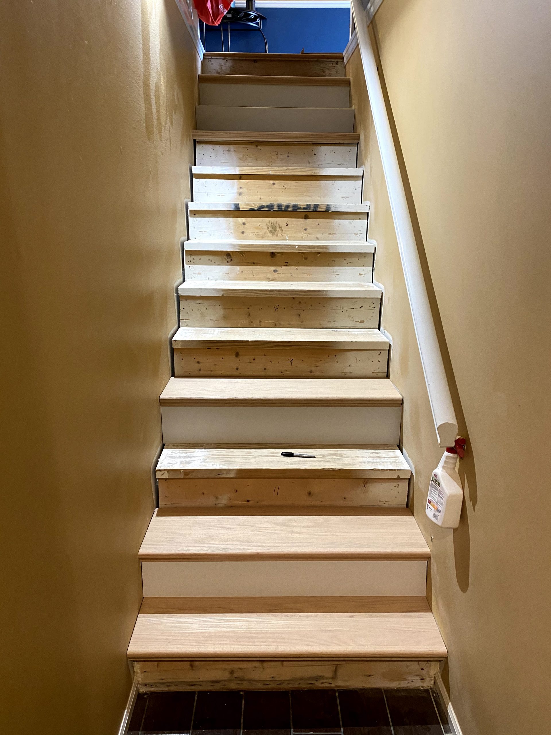 Existing Riser Stair Remodel: Dark Oak Stairs and White Risers – Perfuzion